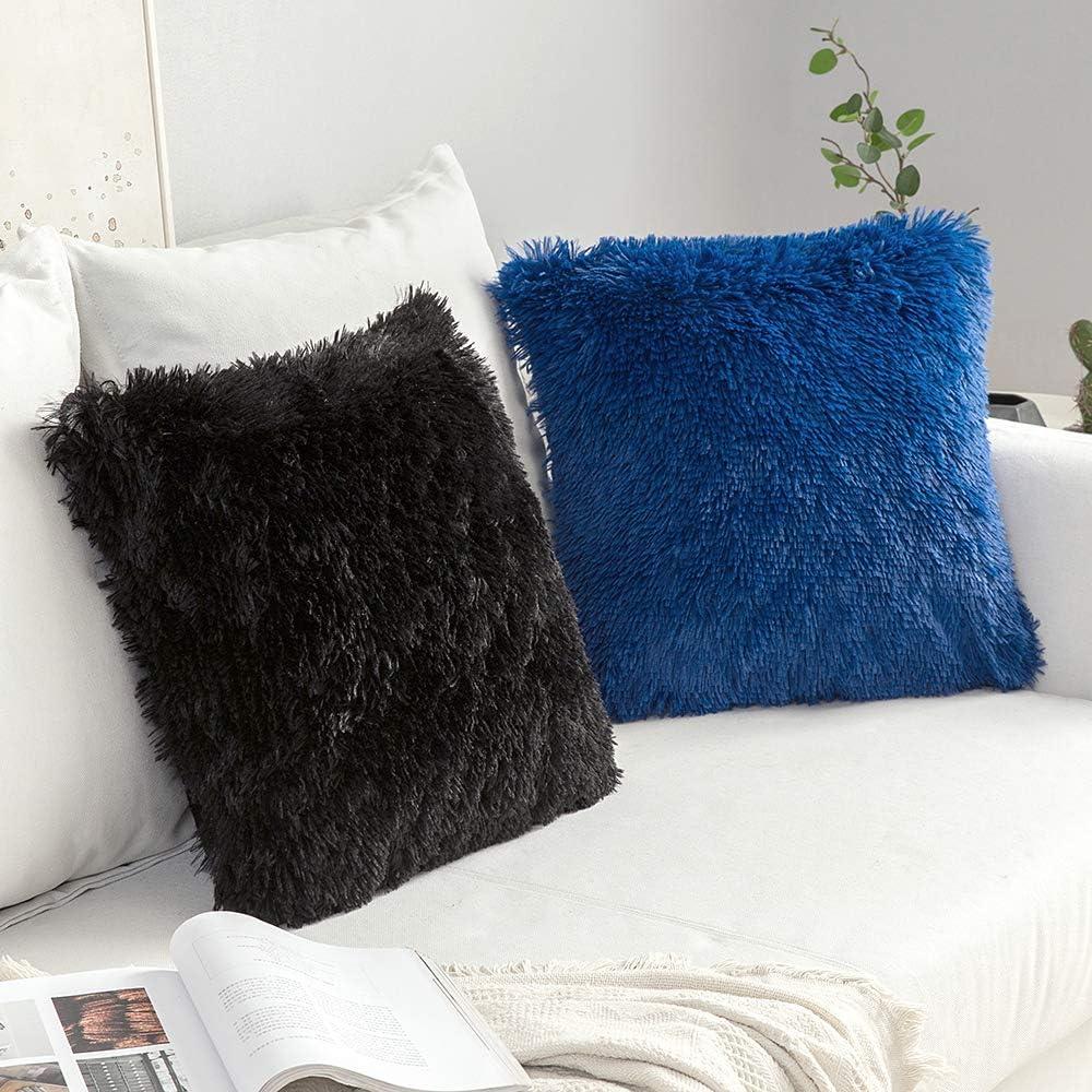imageMIULEE Pack of 2 Luxury Faux Fur Throw Pillow Cover Deluxe Winter Decorative Plush Pillow Case Cushion Cover Shell for Sofa Bedroom Car 16 x 16 Inch BeigeBlack