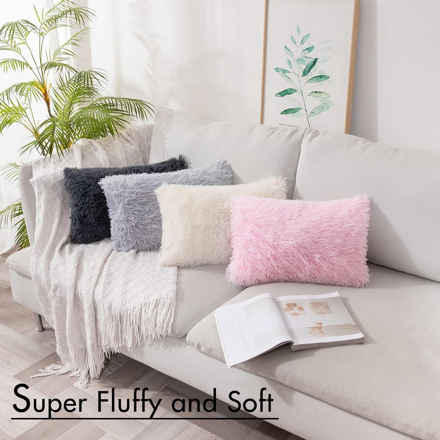 imageMIULEE Pack of 2 Luxury Faux Fur Throw Pillow Cover Deluxe Winter Decorative Plush Pillow Case Cushion Cover Shell for Sofa Bedroom Car 16 x 16 Inch BeigeGrey