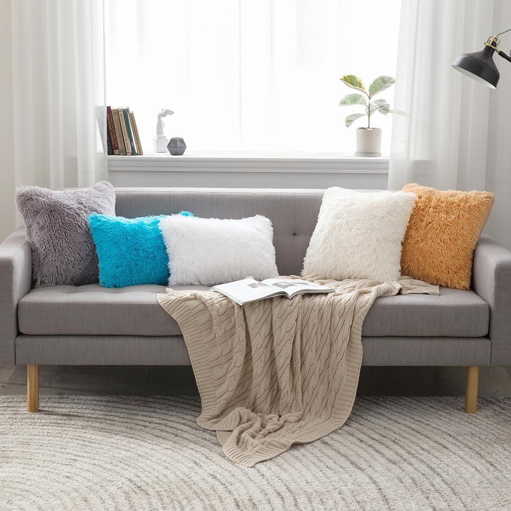 imageMIULEE Pack of 2 Luxury Faux Fur Throw Pillow Cover Deluxe Winter Decorative Plush Pillow Case Cushion Cover Shell for Sofa Bedroom Car 16 x 16 Inch BeigeWhite