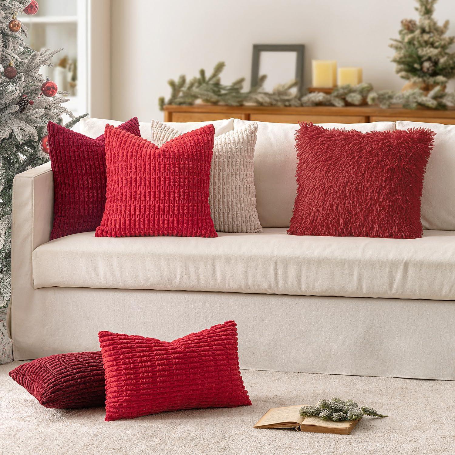 imageMIULEE Pack of 2 Luxury Faux Fur Throw Pillow Cover Deluxe Winter Decorative Plush Pillow Case Cushion Cover Shell for Sofa Bedroom Car 16 x 16 Inch BeigeRed