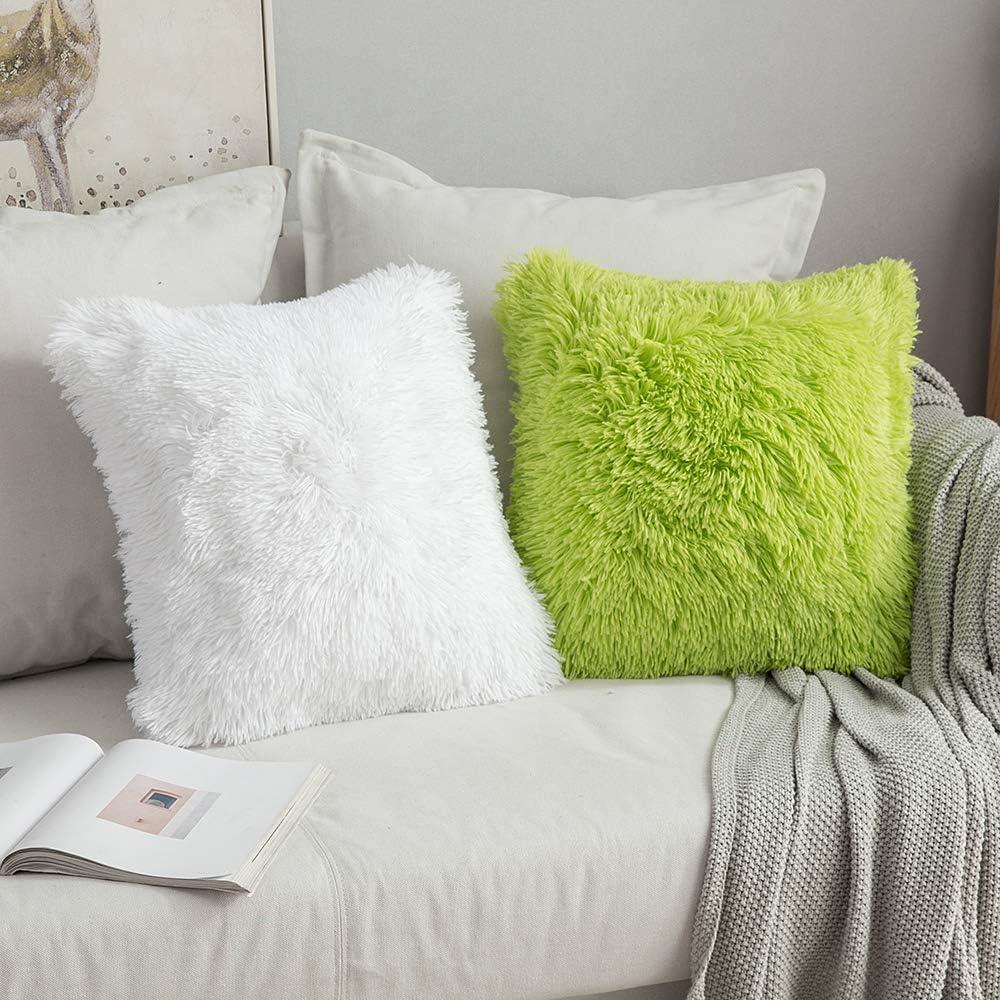 imageMIULEE Pack of 2 Luxury Faux Fur Throw Pillow Cover Deluxe Winter Decorative Plush Pillow Case Cushion Cover Shell for Sofa Bedroom Car 16 x 16 Inch BeigeGreen