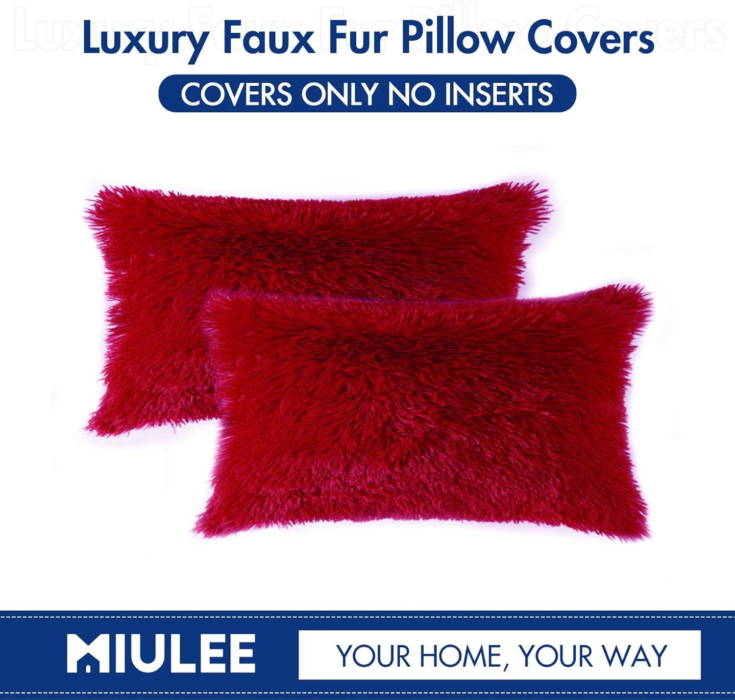 imageMIULEE Pack of 2 Luxury Faux Fur Throw Pillow Cover Deluxe Winter Decorative Plush Pillow Case Cushion Cover Shell for Sofa Bedroom Car 16 x 16 Inch BeigeRed