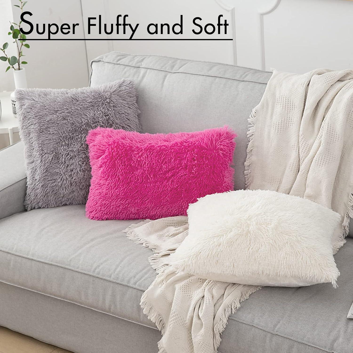 imageMIULEE Pack of 2 Luxury Faux Fur Throw Pillow Cover Deluxe Winter Decorative Plush Pillow Case Cushion Cover Shell for Sofa Bedroom Car 16 x 16 Inch BeigeGrey