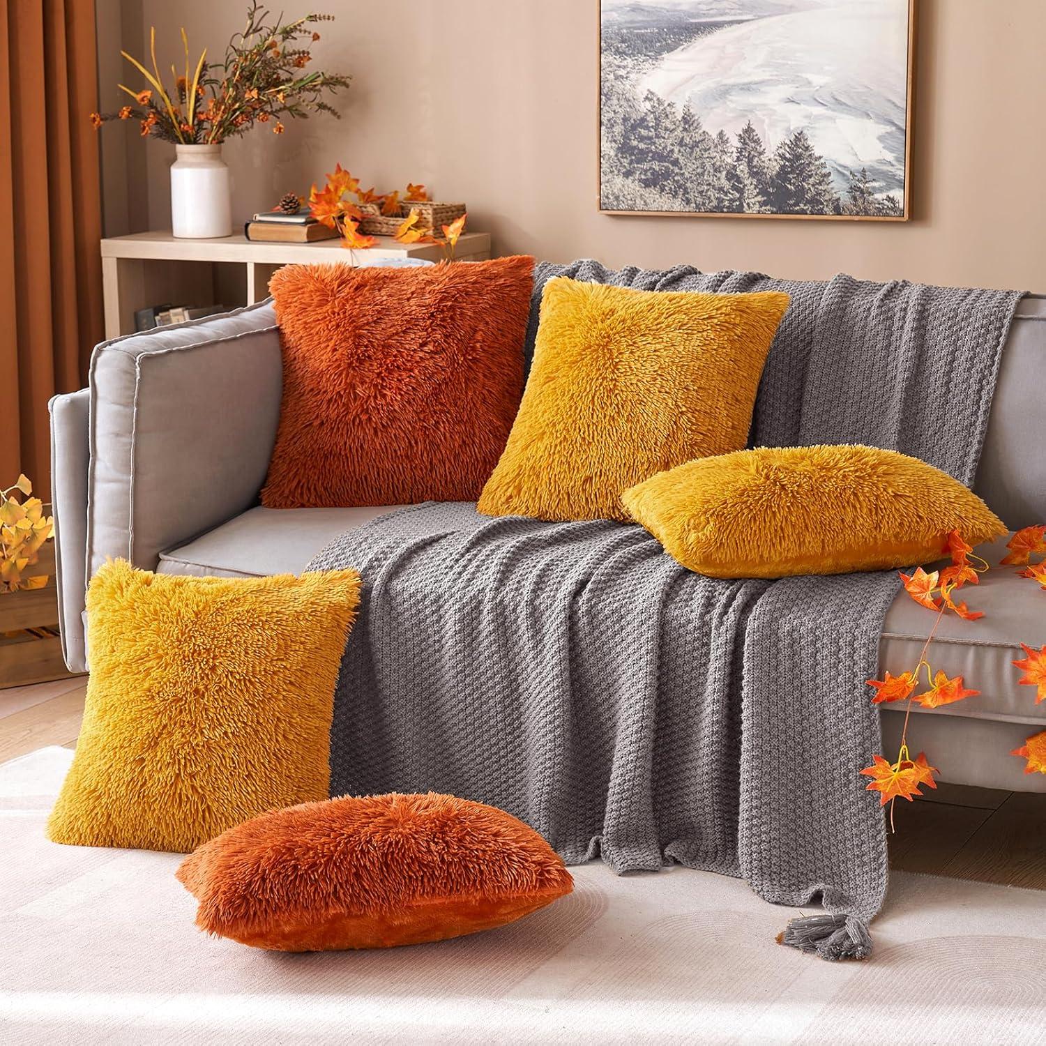 imageMIULEE Pack of 2 Luxury Faux Fur Throw Pillow Cover Deluxe Winter Decorative Plush Pillow Case Cushion Cover Shell for Sofa Bedroom Car 16 x 16 Inch BeigeBurnt Orange