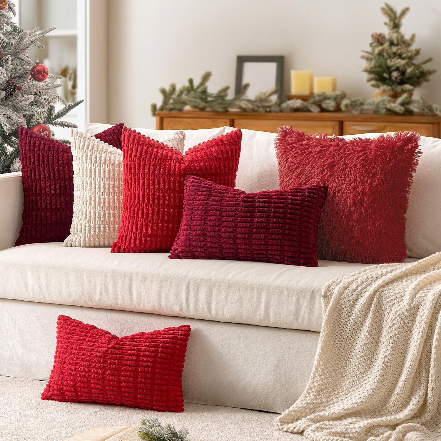 imageMIULEE Pack of 2 Luxury Faux Fur Throw Pillow Cover Deluxe Winter Decorative Plush Pillow Case Cushion Cover Shell for Sofa Bedroom Car 16 x 16 Inch BeigeRed