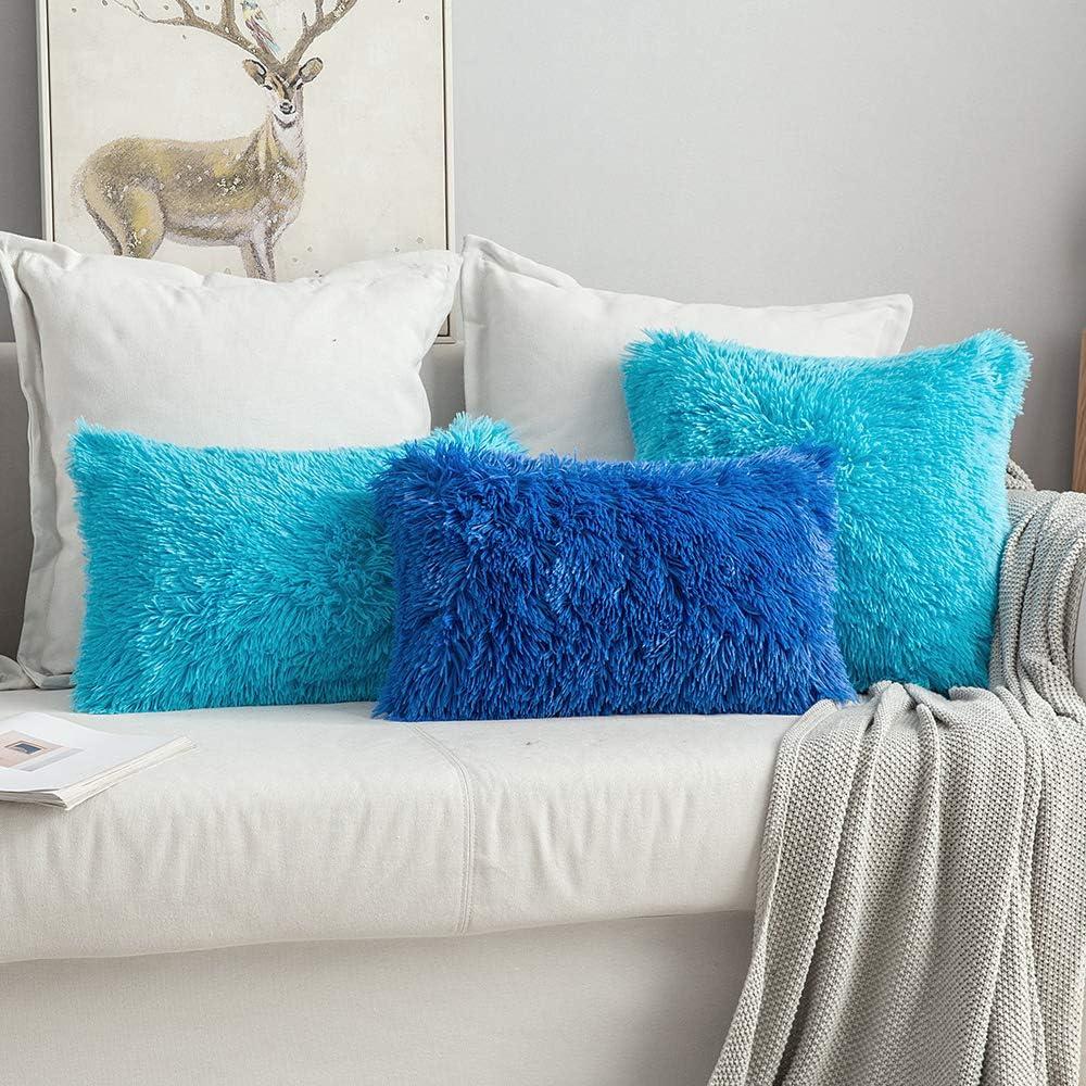 imageMIULEE Pack of 2 Luxury Faux Fur Throw Pillow Cover Deluxe Winter Decorative Plush Pillow Case Cushion Cover Shell for Sofa Bedroom Car 16 x 16 Inch BeigeLittle Blue