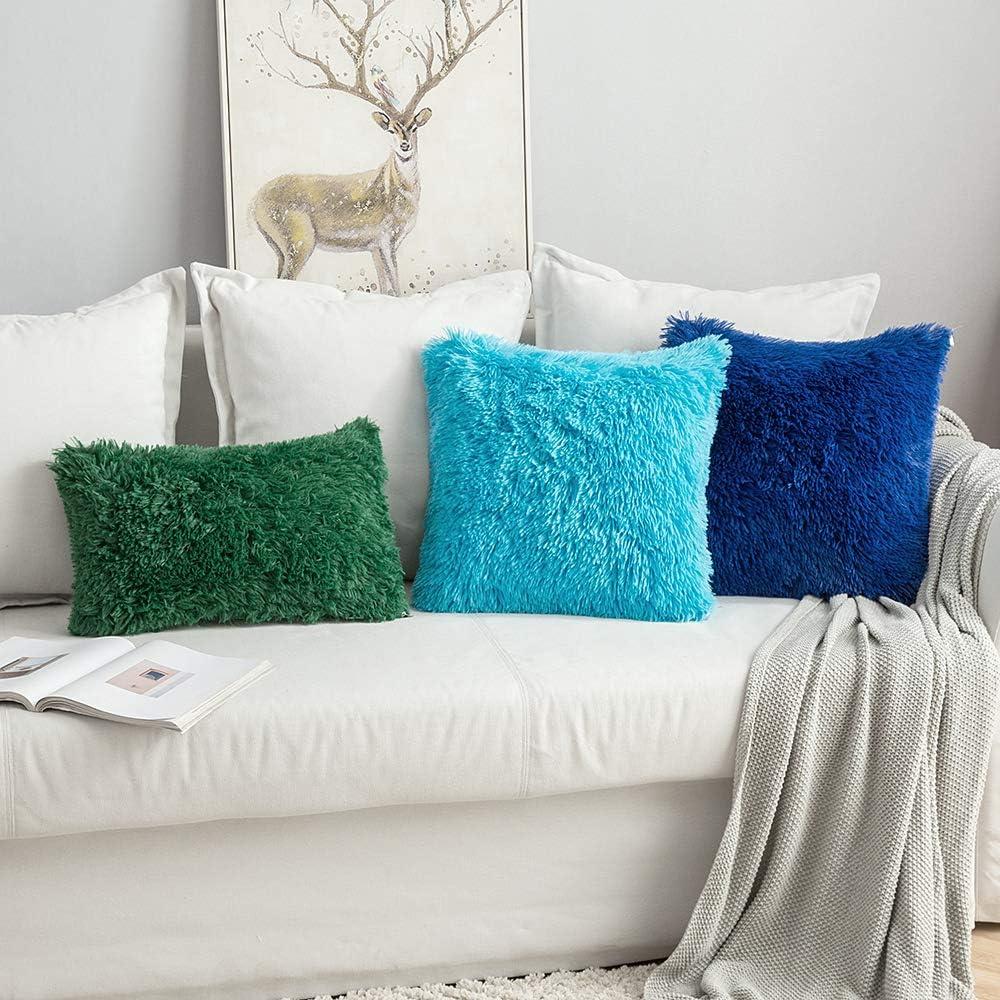 imageMIULEE Pack of 2 Luxury Faux Fur Throw Pillow Cover Deluxe Winter Decorative Plush Pillow Case Cushion Cover Shell for Sofa Bedroom Car 16 x 16 Inch BeigeLittle Blue