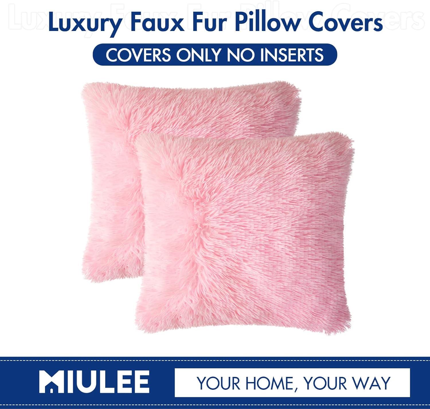 imageMIULEE Pack of 2 Luxury Faux Fur Throw Pillow Cover Deluxe Winter Decorative Plush Pillow Case Cushion Cover Shell for Sofa Bedroom Car 16 x 16 Inch BeigePink