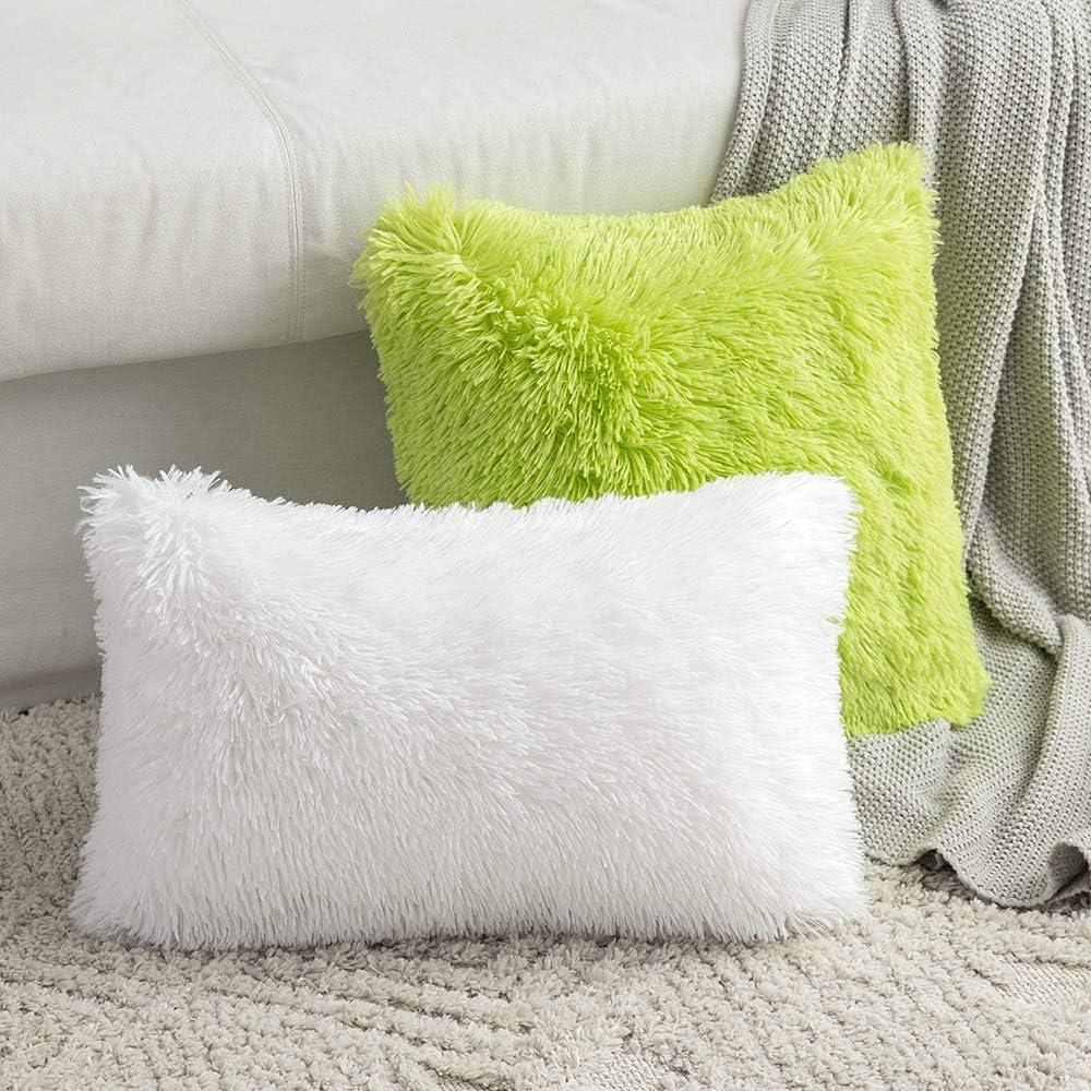 imageMIULEE Pack of 2 Luxury Faux Fur Throw Pillow Cover Deluxe Winter Decorative Plush Pillow Case Cushion Cover Shell for Sofa Bedroom Car 16 x 16 Inch BeigeGreen