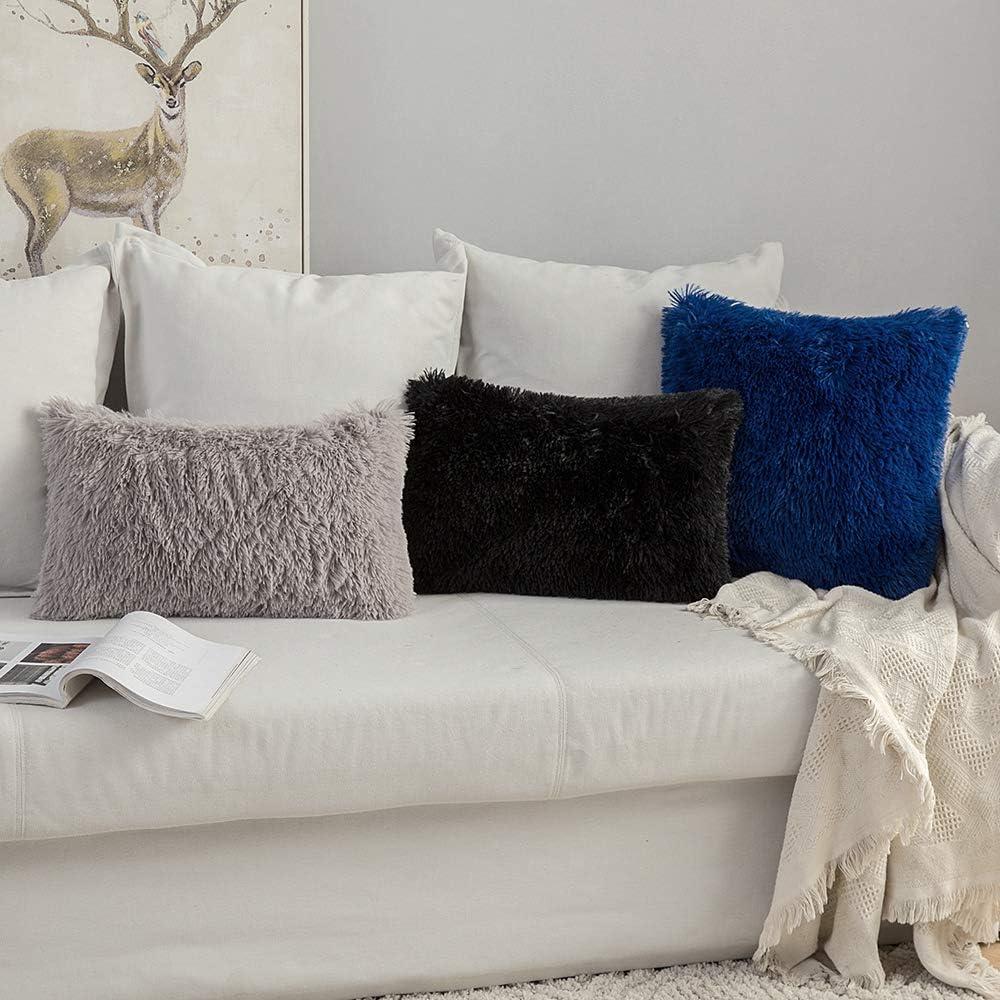 imageMIULEE Pack of 2 Luxury Faux Fur Throw Pillow Cover Deluxe Winter Decorative Plush Pillow Case Cushion Cover Shell for Sofa Bedroom Car 16 x 16 Inch BeigeBlack