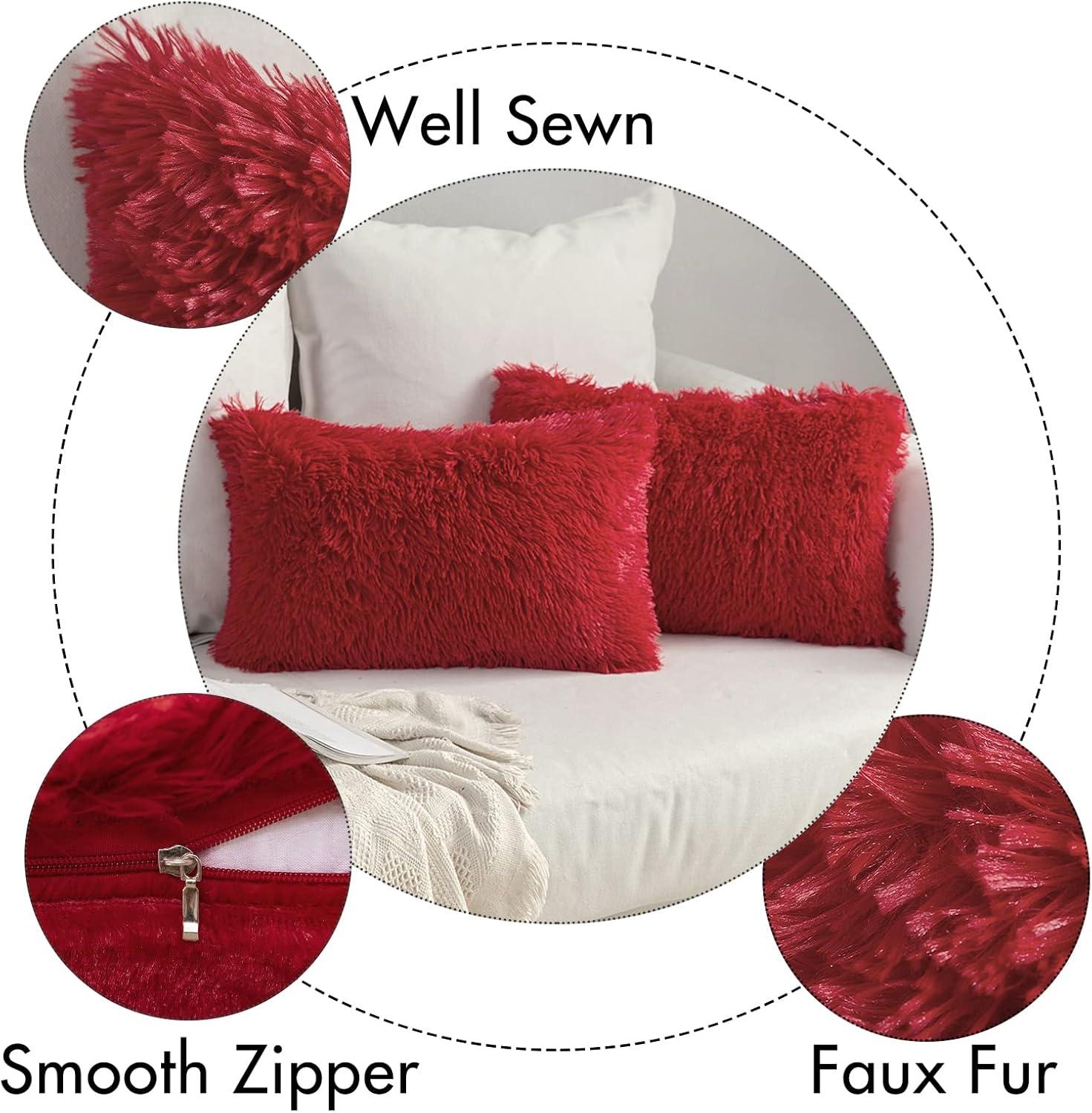imageMIULEE Pack of 2 Luxury Faux Fur Throw Pillow Cover Deluxe Winter Decorative Plush Pillow Case Cushion Cover Shell for Sofa Bedroom Car 16 x 16 Inch BeigeRed