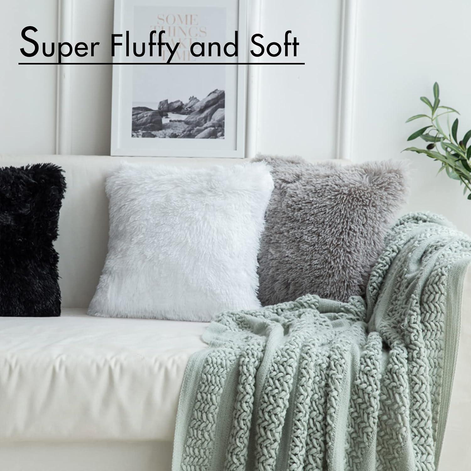 imageMIULEE Pack of 2 Luxury Faux Fur Throw Pillow Cover Deluxe Winter Decorative Plush Pillow Case Cushion Cover Shell for Sofa Bedroom Car 16 x 16 Inch BeigeGrey