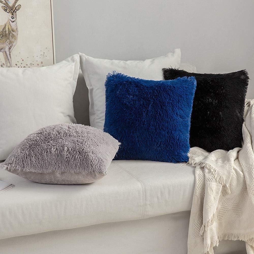 imageMIULEE Pack of 2 Luxury Faux Fur Throw Pillow Cover Deluxe Winter Decorative Plush Pillow Case Cushion Cover Shell for Sofa Bedroom Car 16 x 16 Inch BeigeGrey