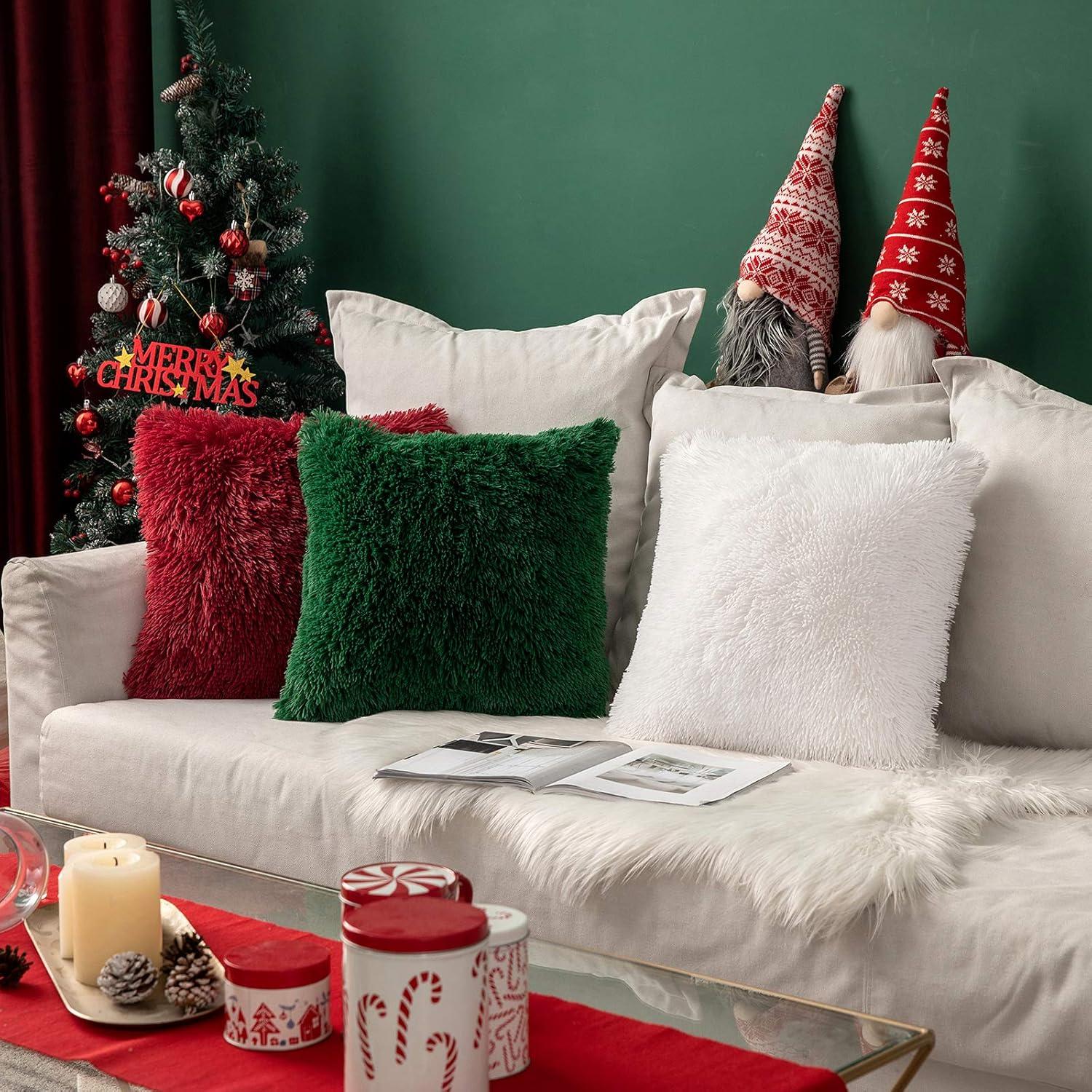 imageMIULEE Pack of 2 Luxury Faux Fur Throw Pillow Cover Deluxe Winter Decorative Plush Pillow Case Cushion Cover Shell for Sofa Bedroom Car 16 x 16 Inch BeigeWhite