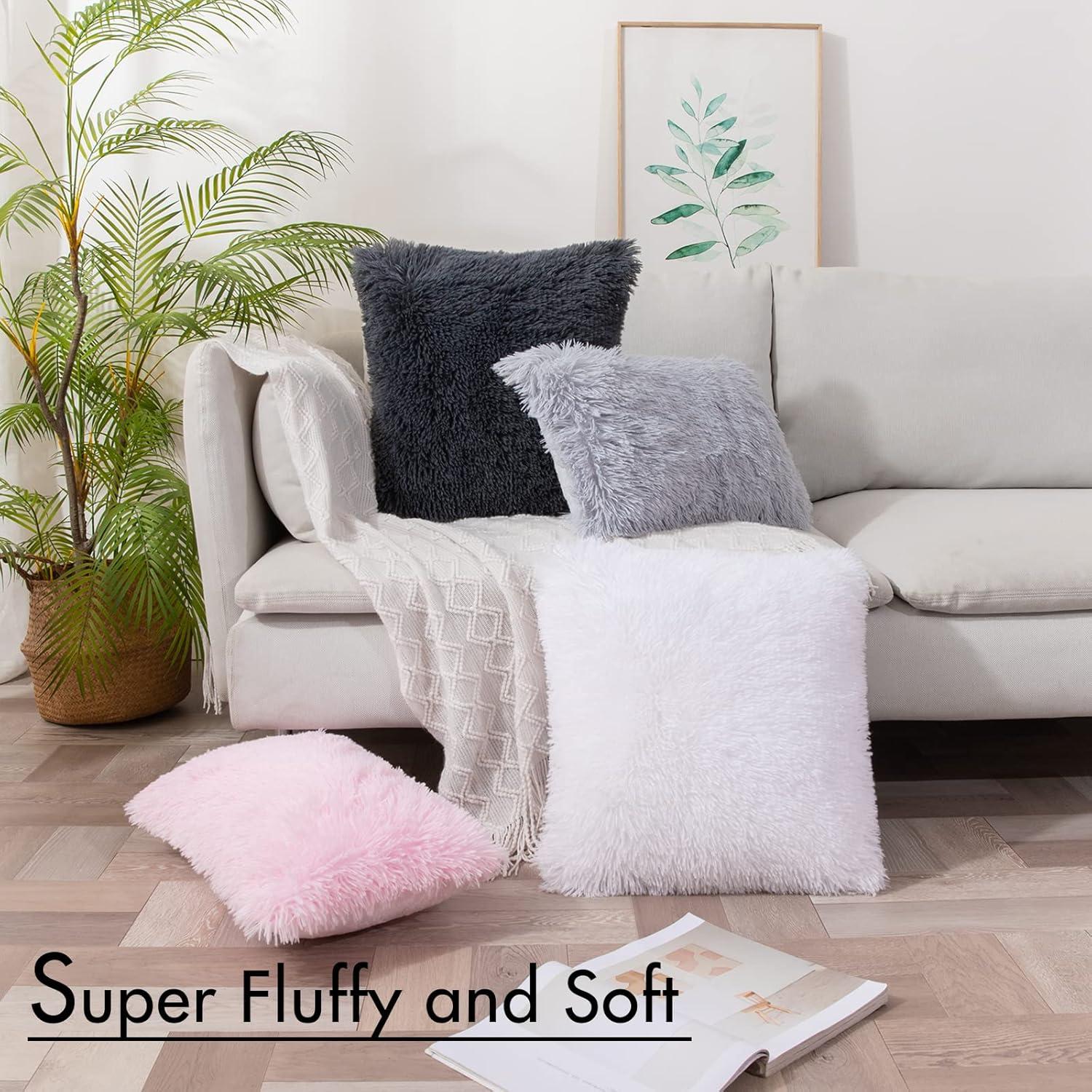 imageMIULEE Pack of 2 Luxury Faux Fur Throw Pillow Cover Deluxe Winter Decorative Plush Pillow Case Cushion Cover Shell for Sofa Bedroom Car 16 x 16 Inch BeigeWhite