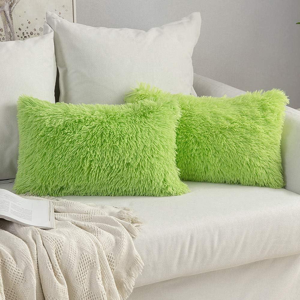 imageMIULEE Pack of 2 Luxury Faux Fur Throw Pillow Cover Deluxe Winter Decorative Plush Pillow Case Cushion Cover Shell for Sofa Bedroom Car 16 x 16 Inch BeigeGreen