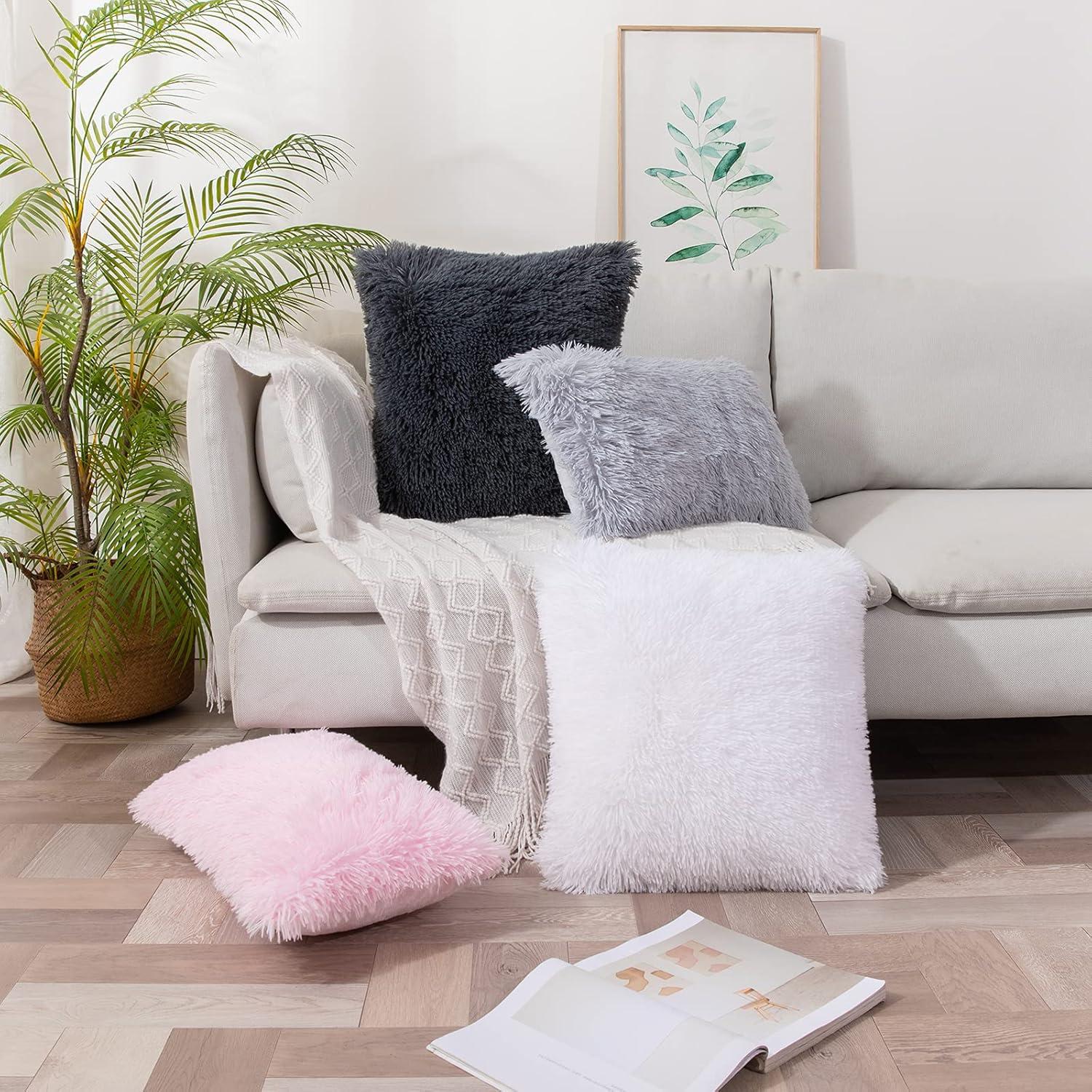 imageMIULEE Pack of 2 Luxury Faux Fur Throw Pillow Cover Deluxe Winter Decorative Plush Pillow Case Cushion Cover Shell for Sofa Bedroom Car 16 x 16 Inch BeigePink