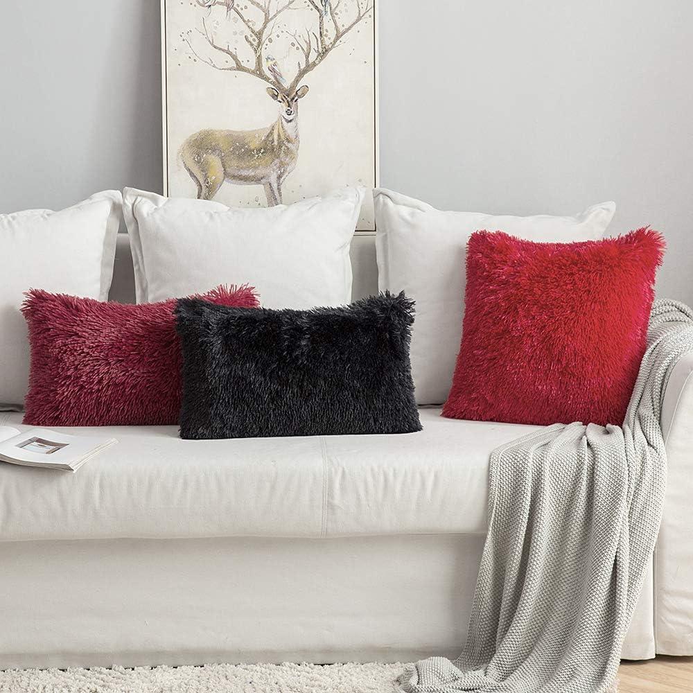 imageMIULEE Pack of 2 Luxury Faux Fur Throw Pillow Cover Deluxe Winter Decorative Plush Pillow Case Cushion Cover Shell for Sofa Bedroom Car 16 x 16 Inch BeigeRed