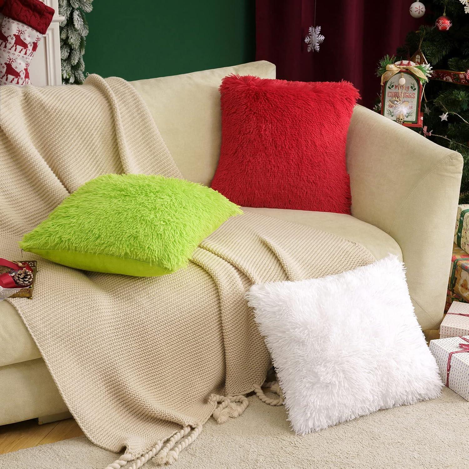imageMIULEE Pack of 2 Luxury Faux Fur Throw Pillow Cover Deluxe Winter Decorative Plush Pillow Case Cushion Cover Shell for Sofa Bedroom Car 16 x 16 Inch BeigeGreen