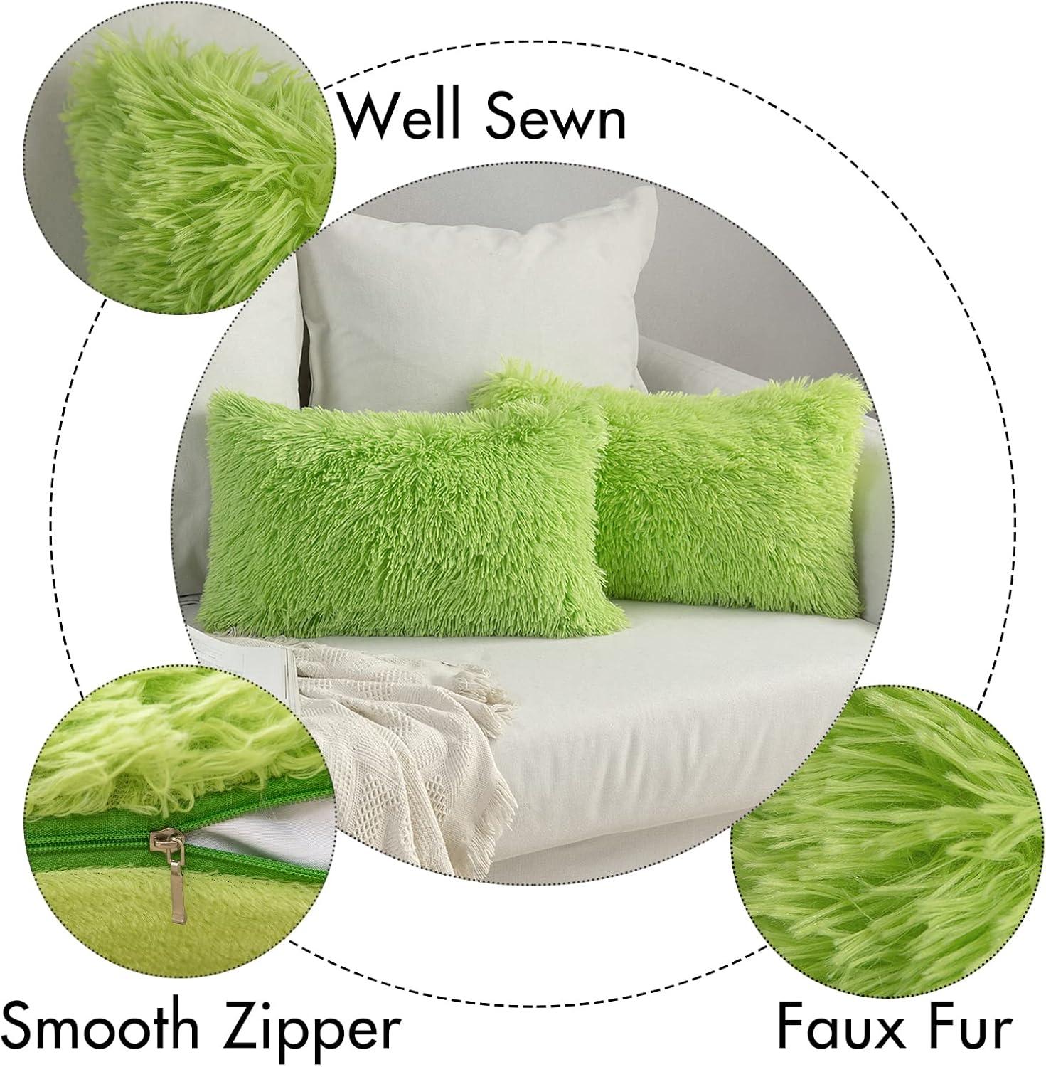 imageMIULEE Pack of 2 Luxury Faux Fur Throw Pillow Cover Deluxe Winter Decorative Plush Pillow Case Cushion Cover Shell for Sofa Bedroom Car 16 x 16 Inch BeigeGreen