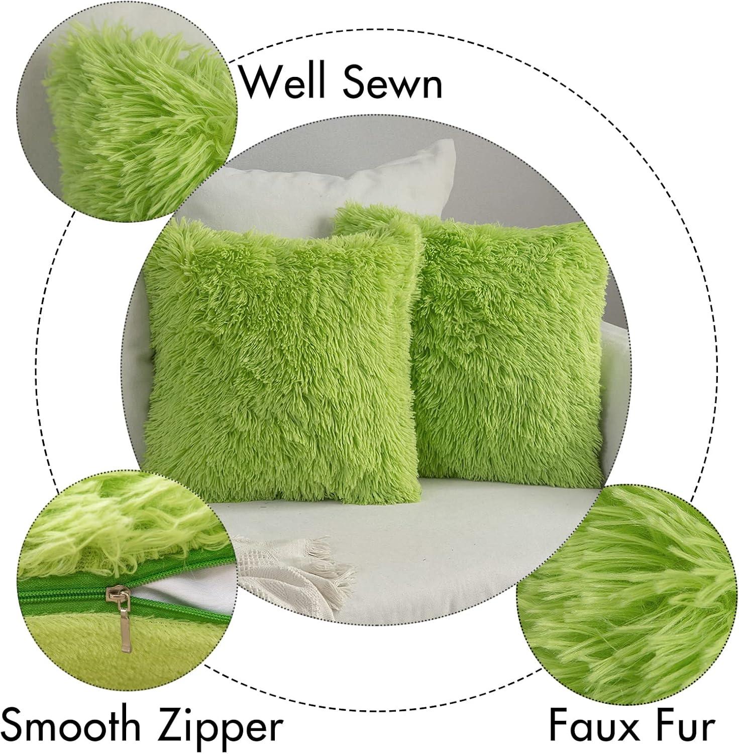 imageMIULEE Pack of 2 Luxury Faux Fur Throw Pillow Cover Deluxe Winter Decorative Plush Pillow Case Cushion Cover Shell for Sofa Bedroom Car 16 x 16 Inch BeigeGreen