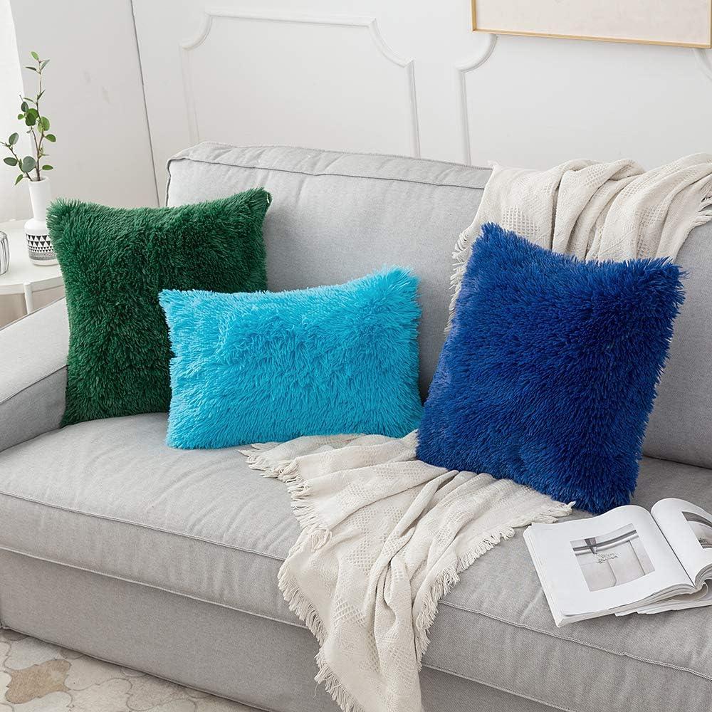 imageMIULEE Pack of 2 Luxury Faux Fur Throw Pillow Cover Deluxe Winter Decorative Plush Pillow Case Cushion Cover Shell for Sofa Bedroom Car 16 x 16 Inch BeigeLittle Blue