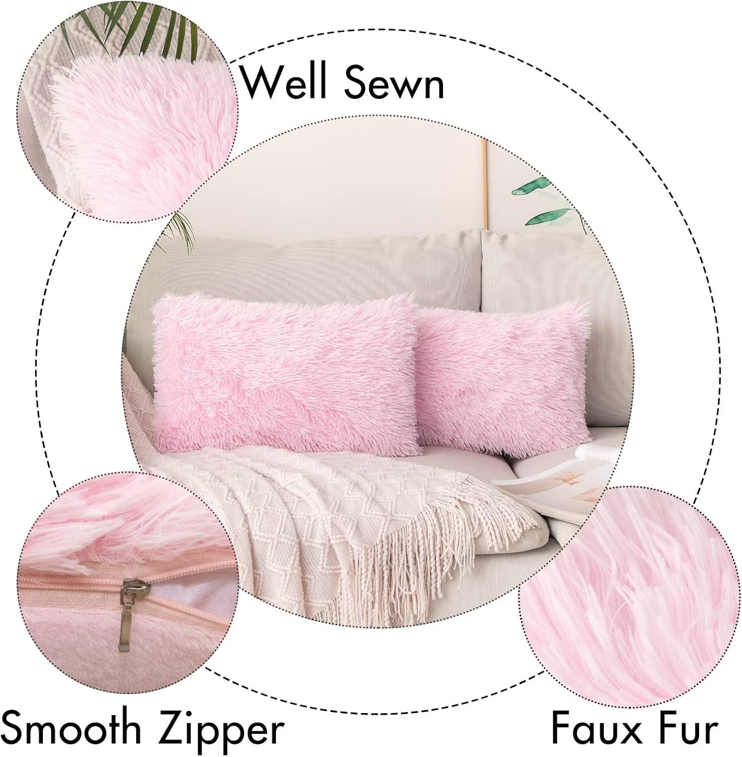imageMIULEE Pack of 2 Luxury Faux Fur Throw Pillow Cover Deluxe Winter Decorative Plush Pillow Case Cushion Cover Shell for Sofa Bedroom Car 16 x 16 Inch BeigePink