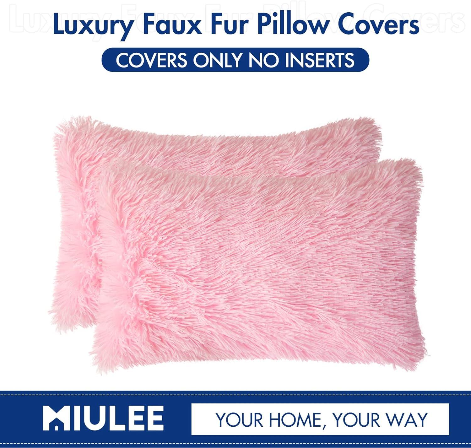 imageMIULEE Pack of 2 Luxury Faux Fur Throw Pillow Cover Deluxe Winter Decorative Plush Pillow Case Cushion Cover Shell for Sofa Bedroom Car 16 x 16 Inch BeigePink