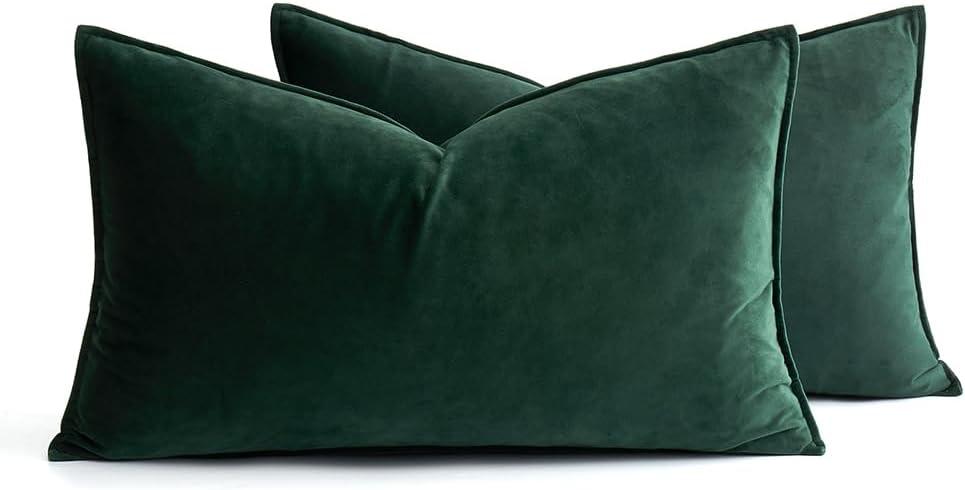 imageMIULEE Pack of 2 Navy Blue Decorative Velvet Throw Pillow Cover Soft Pillow Cover Soild Square Cushion Case for Sofa Bedroom Car 18x 18 Inch 45x 45cmArmy Green