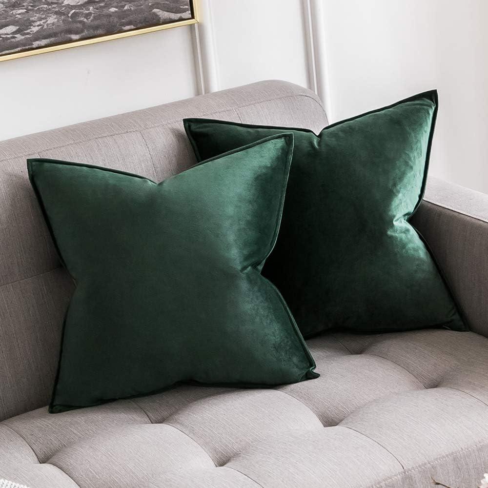 imageMIULEE Pack of 2 Navy Blue Decorative Velvet Throw Pillow Cover Soft Pillow Cover Soild Square Cushion Case for Sofa Bedroom Car 18x 18 Inch 45x 45cmArmy Green