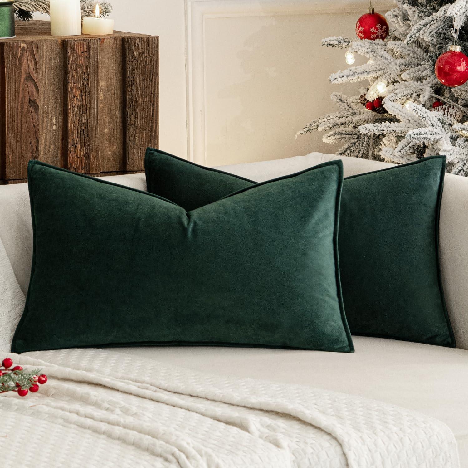 imageMIULEE Pack of 2 Navy Blue Decorative Velvet Throw Pillow Cover Soft Pillow Cover Soild Square Cushion Case for Sofa Bedroom Car 18x 18 Inch 45x 45cmArmy Green