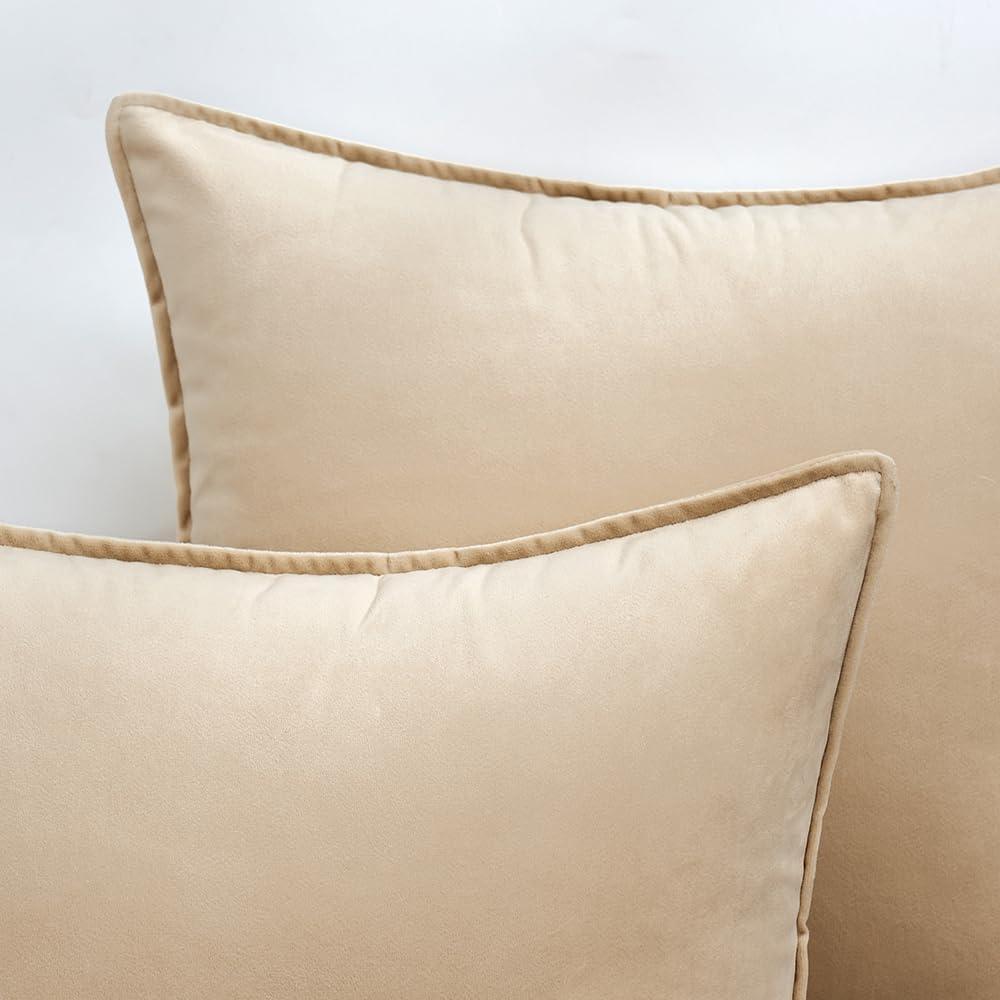 imageMIULEE Pack of 2 Navy Blue Decorative Velvet Throw Pillow Cover Soft Pillow Cover Soild Square Cushion Case for Sofa Bedroom Car 18x 18 Inch 45x 45cmBeige