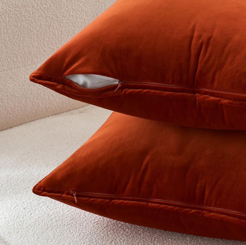 imageMIULEE Pack of 2 Navy Blue Decorative Velvet Throw Pillow Cover Soft Pillow Cover Soild Square Cushion Case for Sofa Bedroom Car 18x 18 Inch 45x 45cmBurnt Orange