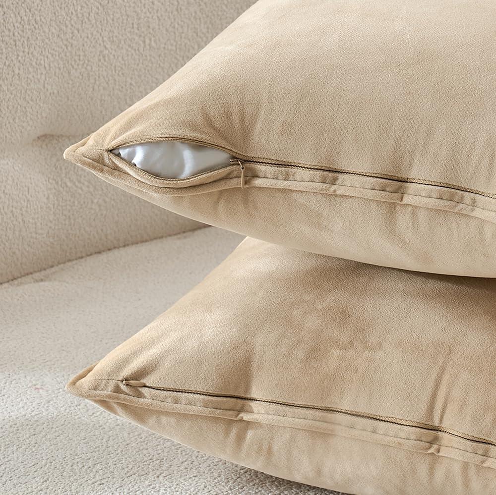 imageMIULEE Pack of 2 Navy Blue Decorative Velvet Throw Pillow Cover Soft Pillow Cover Soild Square Cushion Case for Sofa Bedroom Car 18x 18 Inch 45x 45cmBeige