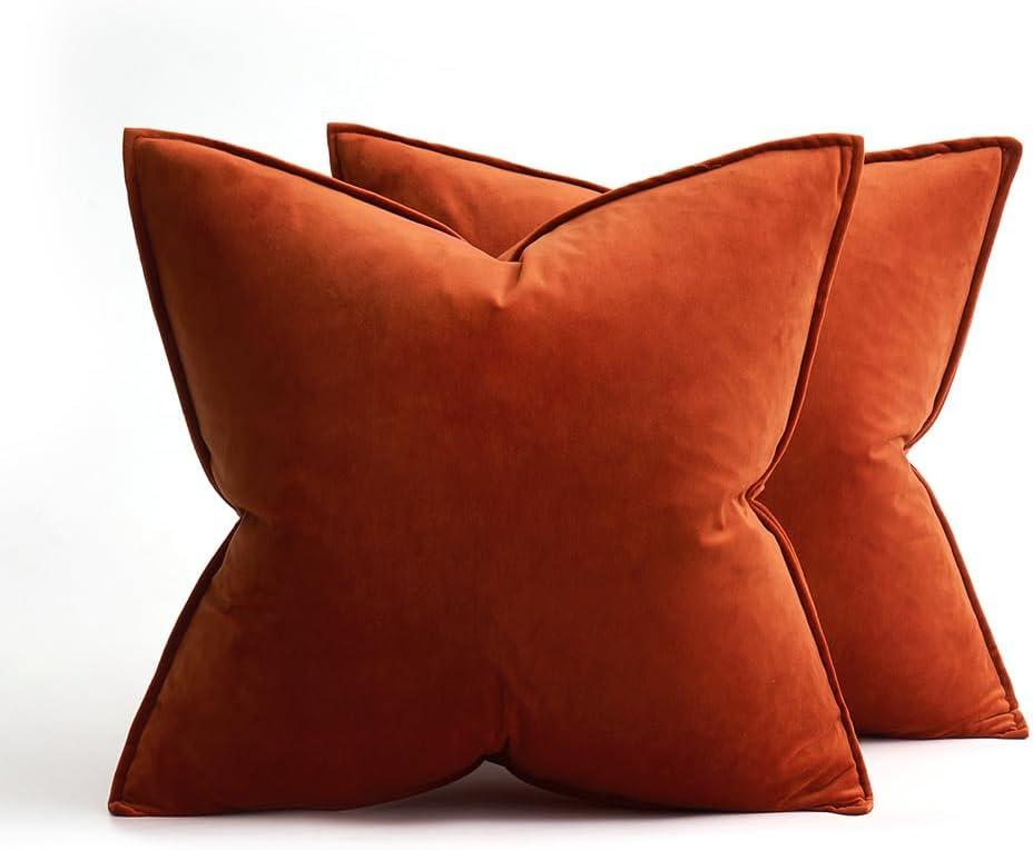 imageMIULEE Pack of 2 Navy Blue Decorative Velvet Throw Pillow Cover Soft Pillow Cover Soild Square Cushion Case for Sofa Bedroom Car 18x 18 Inch 45x 45cmBurnt Orange