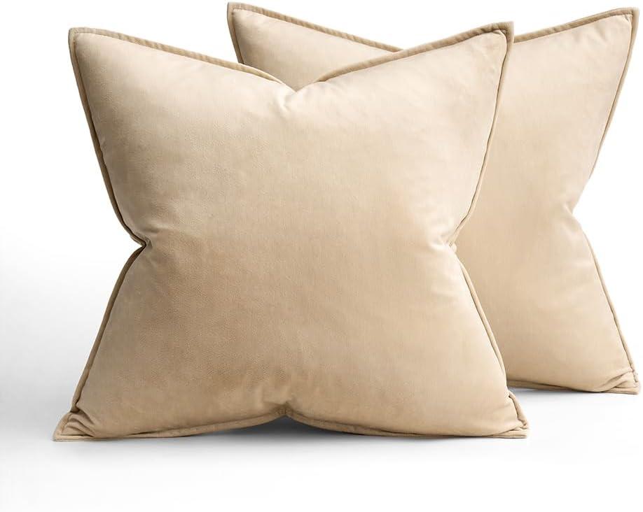 imageMIULEE Pack of 2 Navy Blue Decorative Velvet Throw Pillow Cover Soft Pillow Cover Soild Square Cushion Case for Sofa Bedroom Car 18x 18 Inch 45x 45cmBeige