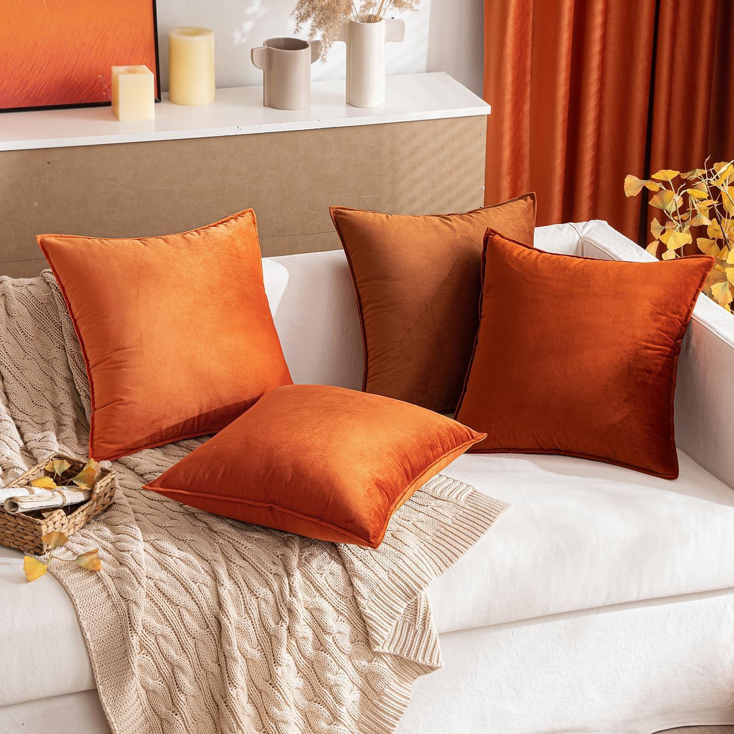 imageMIULEE Pack of 2 Navy Blue Decorative Velvet Throw Pillow Cover Soft Pillow Cover Soild Square Cushion Case for Sofa Bedroom Car 18x 18 Inch 45x 45cmBurnt Orange