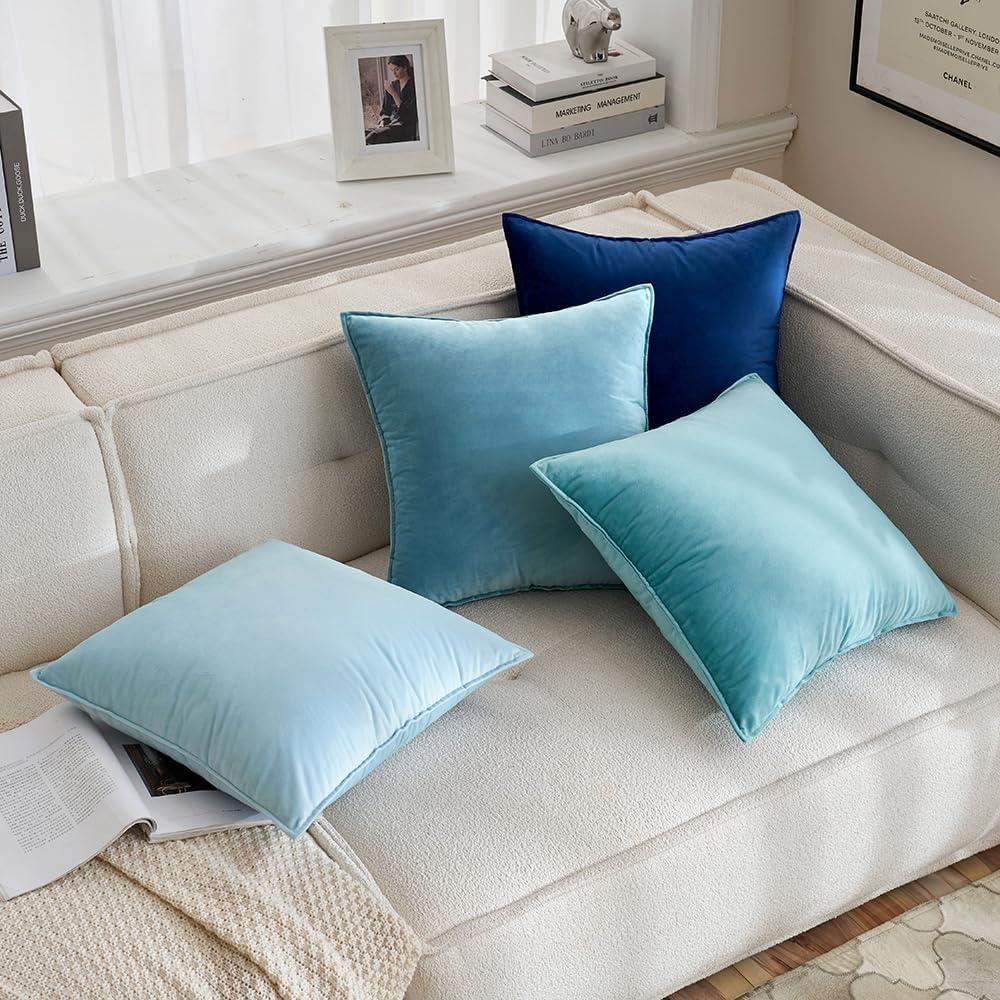 imageMIULEE Pack of 2 Navy Blue Decorative Velvet Throw Pillow Cover Soft Pillow Cover Soild Square Cushion Case for Sofa Bedroom Car 18x 18 Inch 45x 45cmBlue Grey