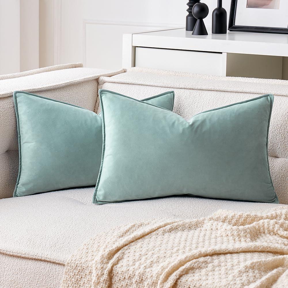 imageMIULEE Pack of 2 Navy Blue Decorative Velvet Throw Pillow Cover Soft Pillow Cover Soild Square Cushion Case for Sofa Bedroom Car 18x 18 Inch 45x 45cmBlue Grey