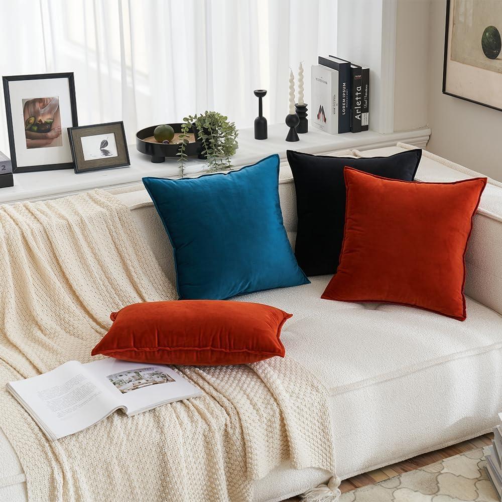 imageMIULEE Pack of 2 Navy Blue Decorative Velvet Throw Pillow Cover Soft Pillow Cover Soild Square Cushion Case for Sofa Bedroom Car 18x 18 Inch 45x 45cmBurnt Orange