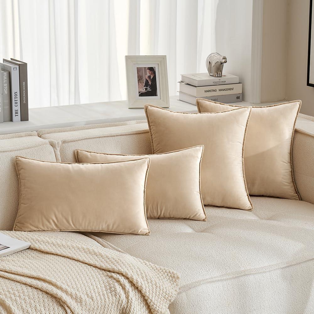 imageMIULEE Pack of 2 Navy Blue Decorative Velvet Throw Pillow Cover Soft Pillow Cover Soild Square Cushion Case for Sofa Bedroom Car 18x 18 Inch 45x 45cmBeige