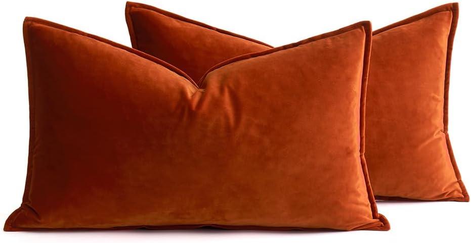 imageMIULEE Pack of 2 Navy Blue Decorative Velvet Throw Pillow Cover Soft Pillow Cover Soild Square Cushion Case for Sofa Bedroom Car 18x 18 Inch 45x 45cmBurnt Orange