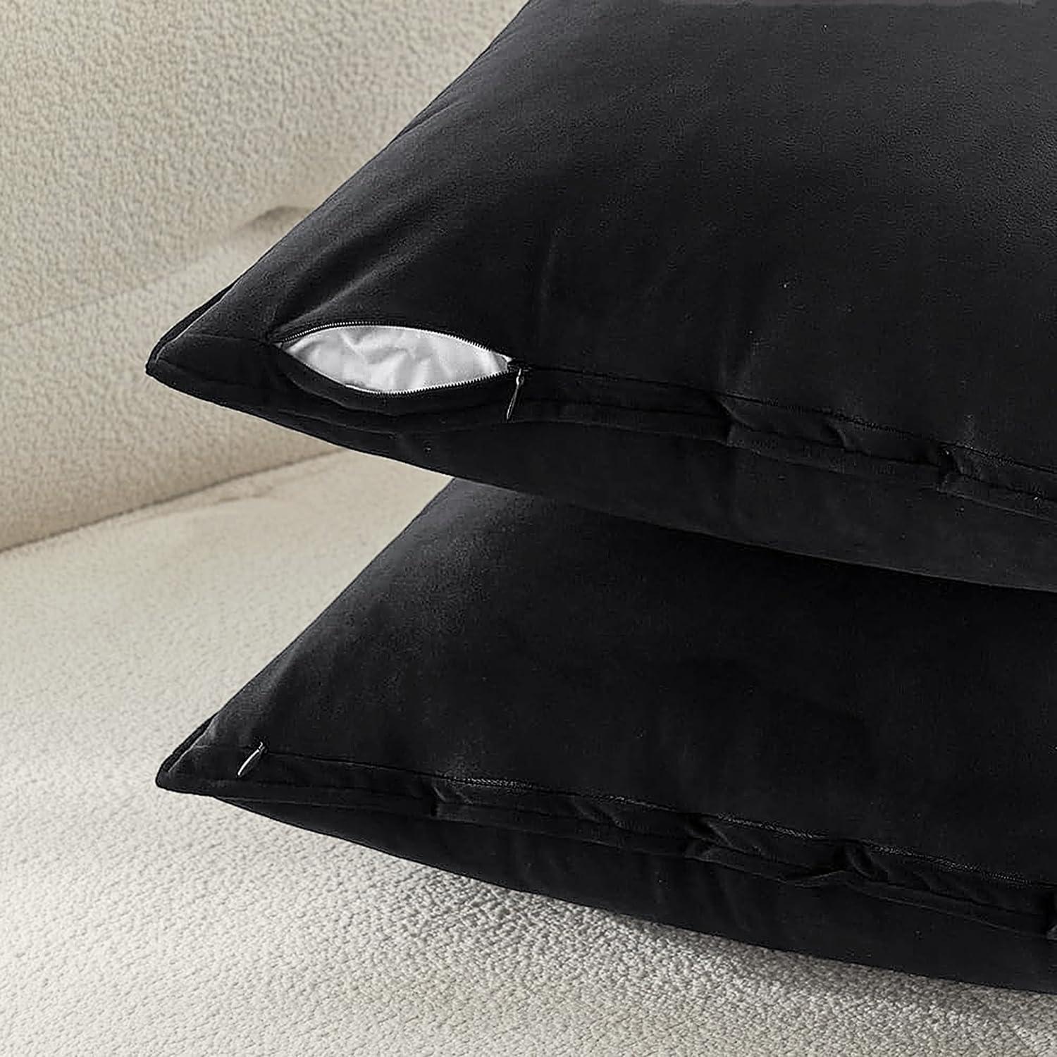 imageMIULEE Pack of 2 Navy Blue Decorative Velvet Throw Pillow Cover Soft Pillow Cover Soild Square Cushion Case for Sofa Bedroom Car 18x 18 Inch 45x 45cmBlack