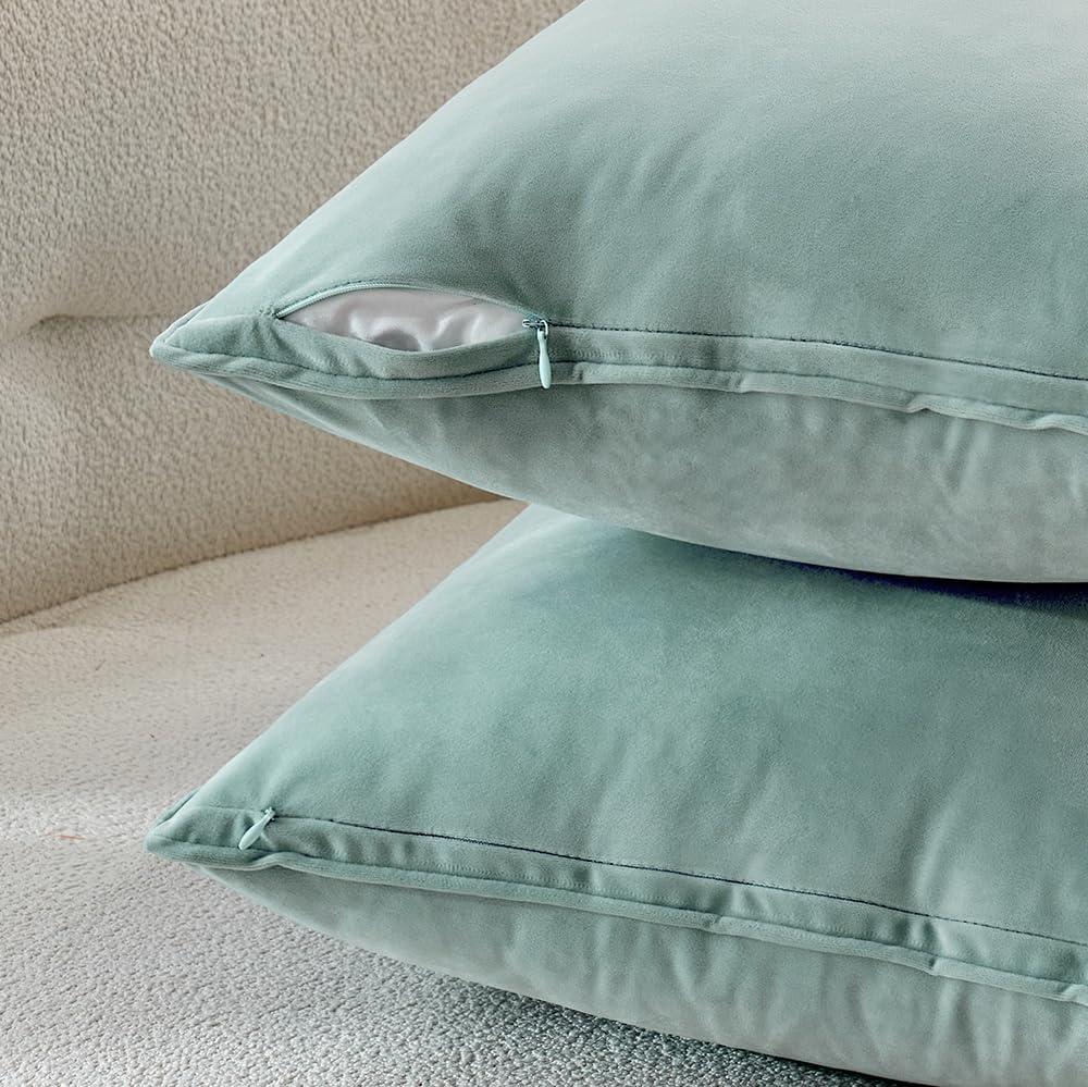 imageMIULEE Pack of 2 Navy Blue Decorative Velvet Throw Pillow Cover Soft Pillow Cover Soild Square Cushion Case for Sofa Bedroom Car 18x 18 Inch 45x 45cmBlue Grey