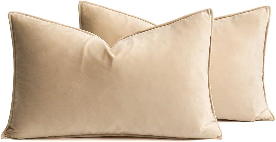 imageMIULEE Pack of 2 Navy Blue Decorative Velvet Throw Pillow Cover Soft Pillow Cover Soild Square Cushion Case for Sofa Bedroom Car 18x 18 Inch 45x 45cmBeige