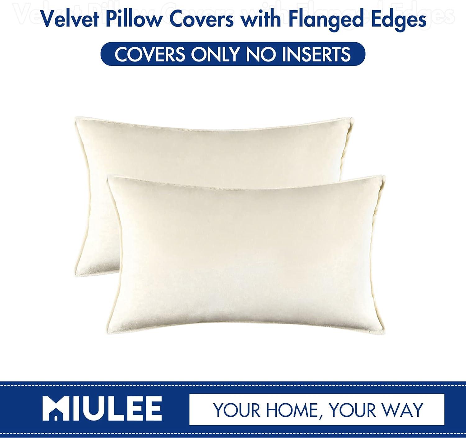 imageMIULEE Pack of 2 Navy Blue Decorative Velvet Throw Pillow Cover Soft Pillow Cover Soild Square Cushion Case for Sofa Bedroom Car 18x 18 Inch 45x 45cmCream White