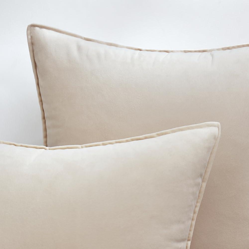imageMIULEE Pack of 2 Navy Blue Decorative Velvet Throw Pillow Cover Soft Pillow Cover Soild Square Cushion Case for Sofa Bedroom Car 18x 18 Inch 45x 45cmCream White