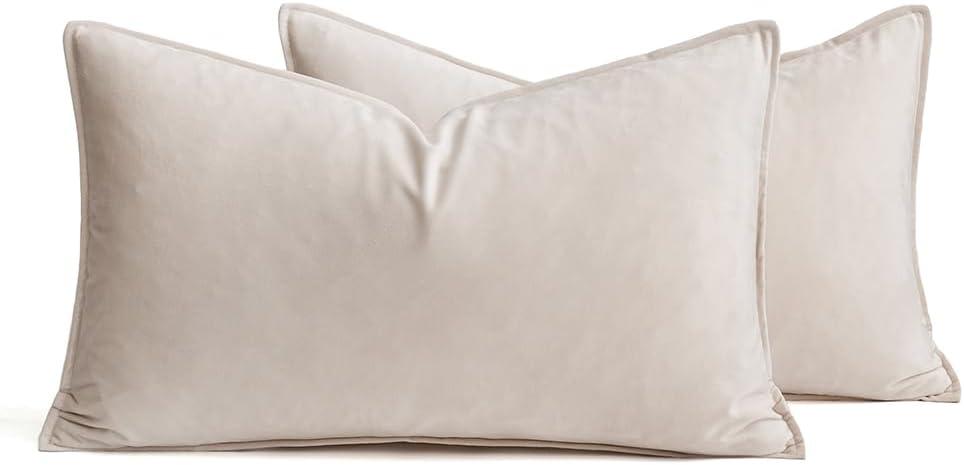 imageMIULEE Pack of 2 Navy Blue Decorative Velvet Throw Pillow Cover Soft Pillow Cover Soild Square Cushion Case for Sofa Bedroom Car 18x 18 Inch 45x 45cmCream White