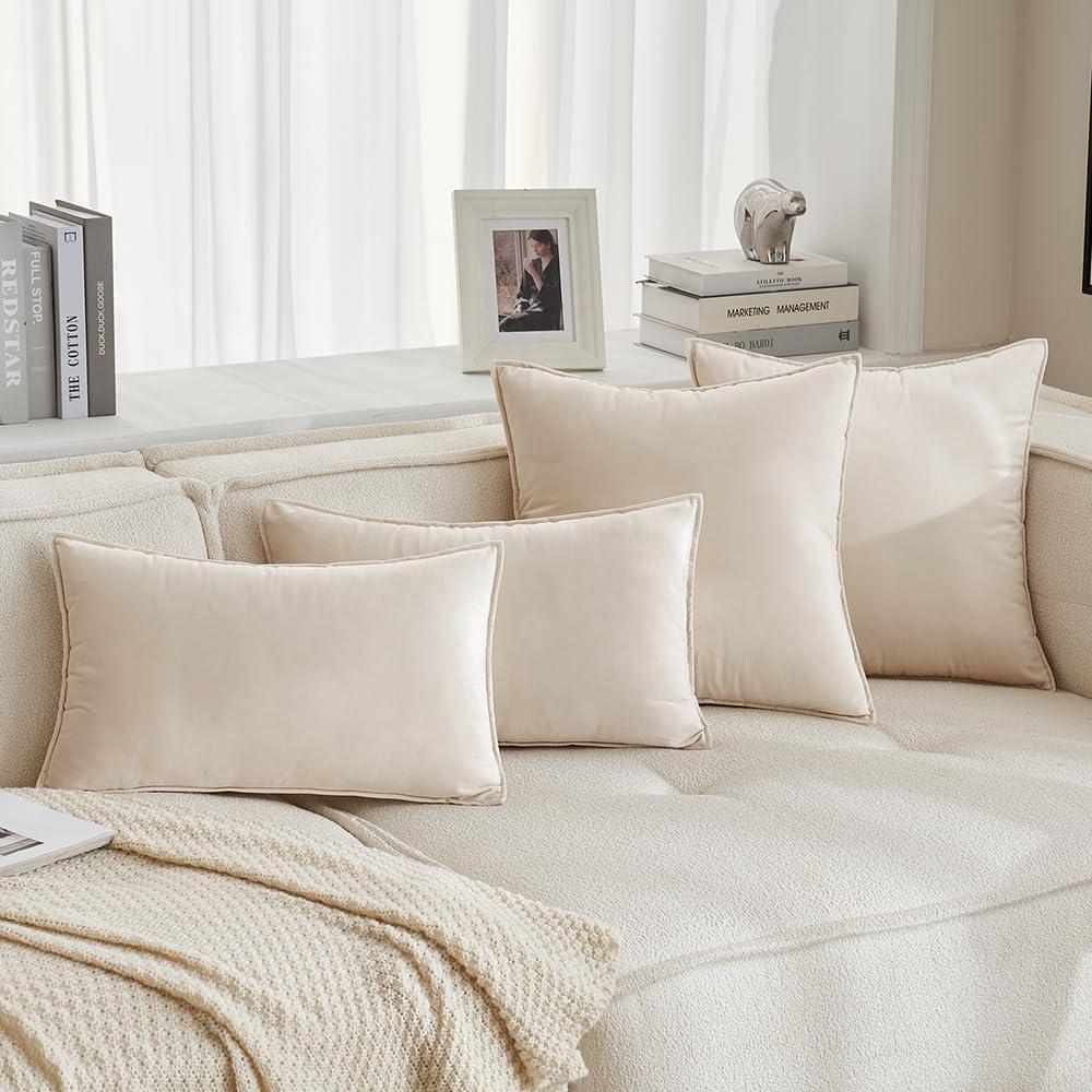 imageMIULEE Pack of 2 Navy Blue Decorative Velvet Throw Pillow Cover Soft Pillow Cover Soild Square Cushion Case for Sofa Bedroom Car 18x 18 Inch 45x 45cmCream White