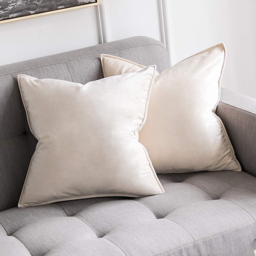 imageMIULEE Pack of 2 Navy Blue Decorative Velvet Throw Pillow Cover Soft Pillow Cover Soild Square Cushion Case for Sofa Bedroom Car 18x 18 Inch 45x 45cmCream White
